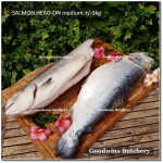 Salmon BONE-IN Atlantic Chile frozen MEDIUM SIZE whole fish head-on +/- 3 kg/pc length 23" 60cm (price/kg)